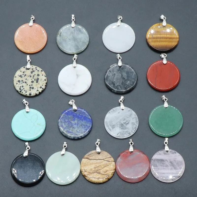1 Piece Natural Crystal Agate Round Pendant