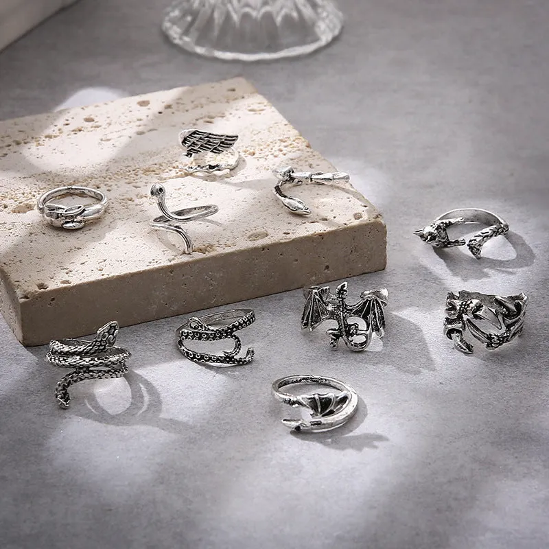 10 Pieces Animal Combination Rings with Copper Material in European and American Style for Gift Occasion