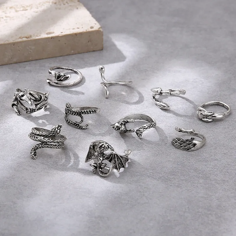 10 Pieces Animal Combination Rings with Copper Material in European and American Style for Gift Occasion