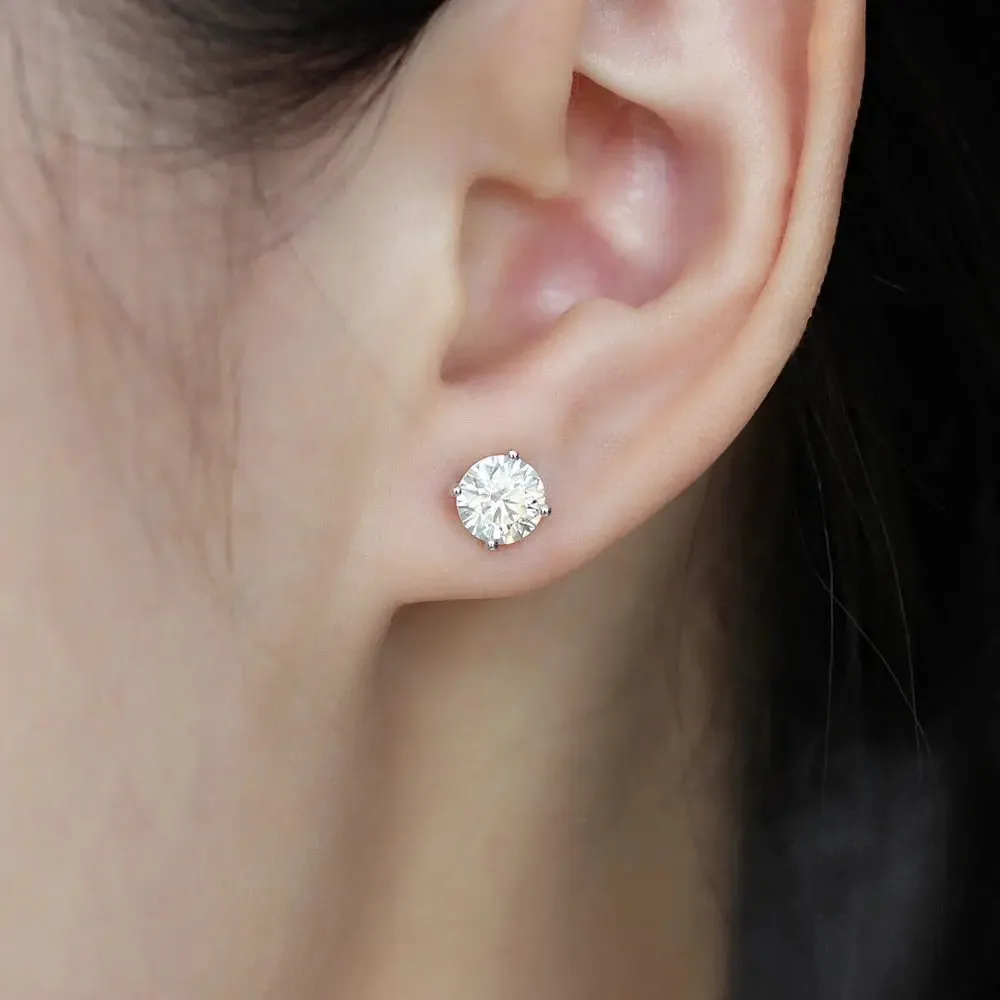 10k White Gold & Silver Moissanite Halo Stud Earrings 2.24ctw