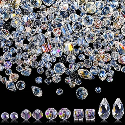 1280 Pieces Assorted Crystal Rondelle Light AB Beads Drilled Gemstone Loose Beads Clear Crystal Glass Beads for Crafts Faceted Beads Shiny Beads for Jewelry Making DIY Necklace Bracelet Earring Kit