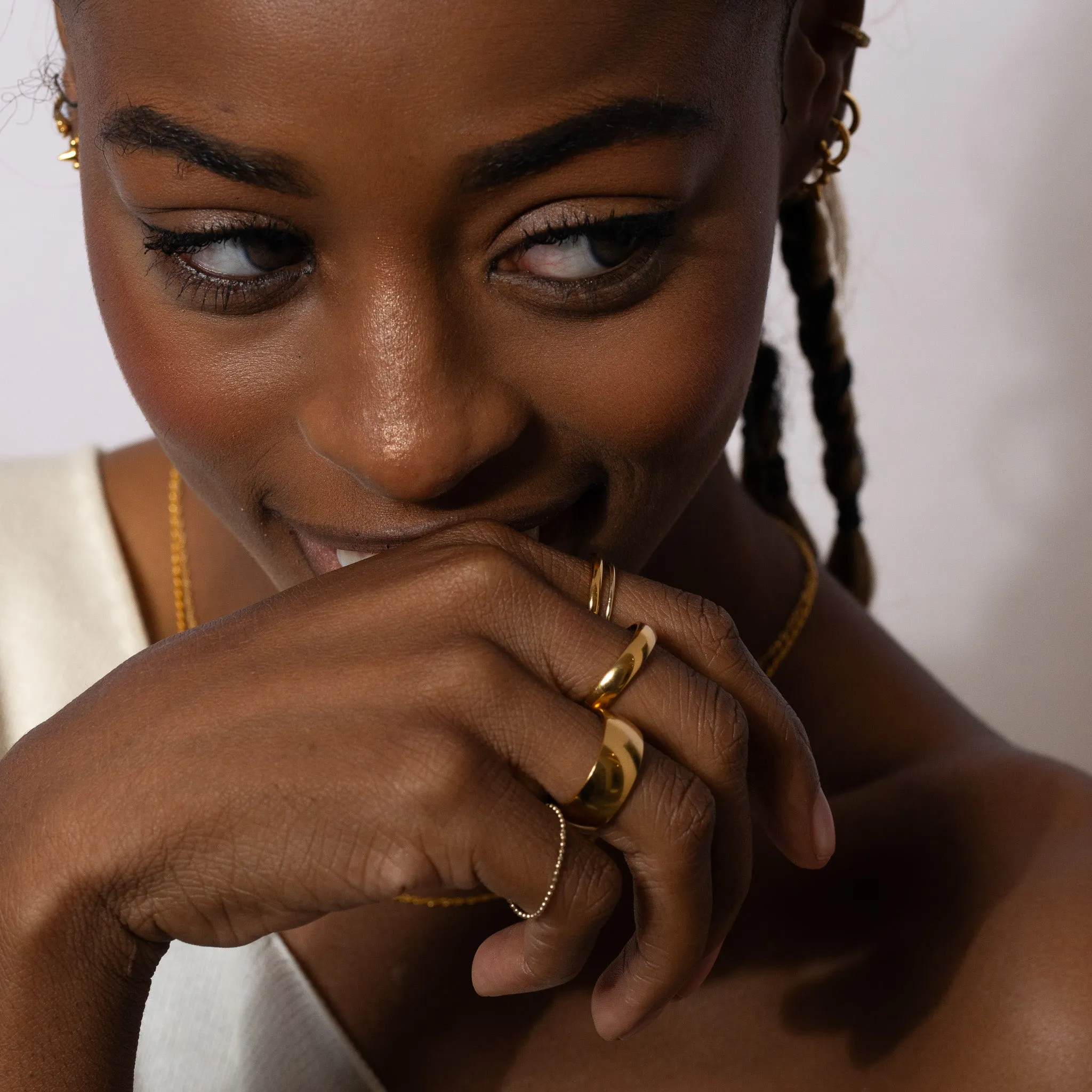 14K Solid Gold Bead Disco Ball Chain Ring