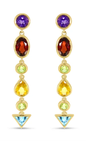 14K Yellow Gold Multi Gemstone Drop Earrings by Brevani