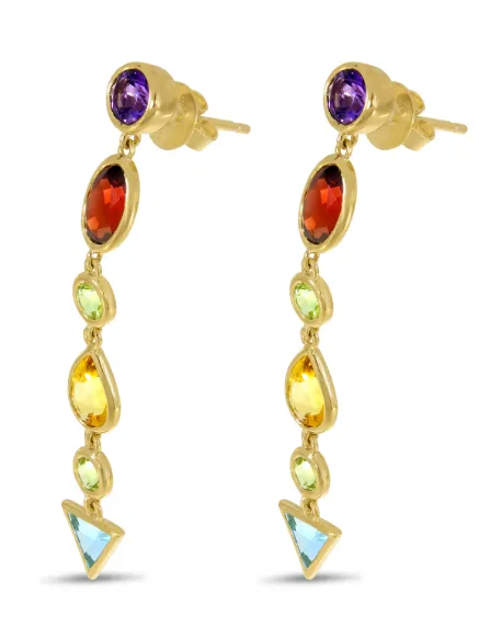 14K Yellow Gold Multi Gemstone Drop Earrings by Brevani