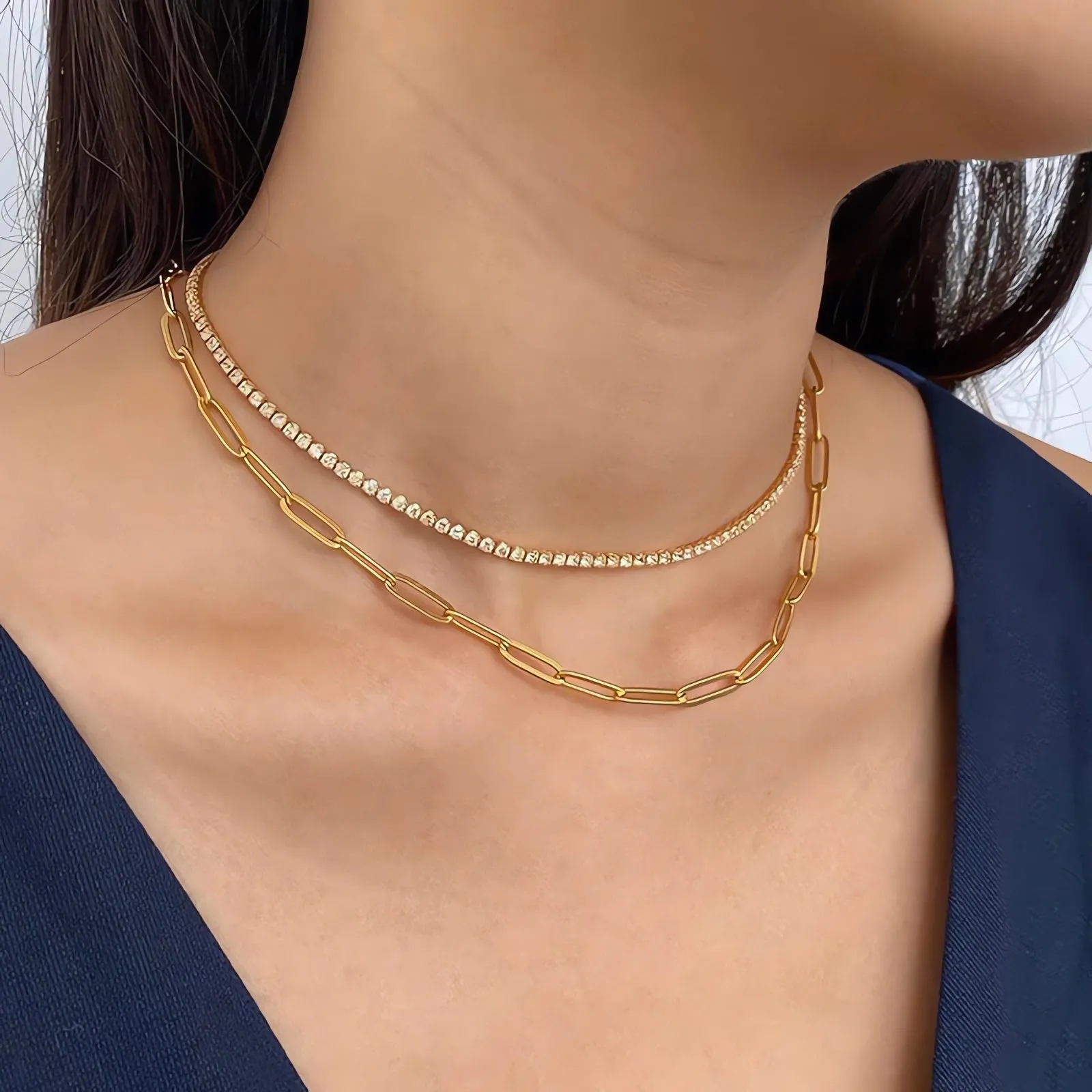 35cm/40cm Crystal Tennis Chain Choker Necklace