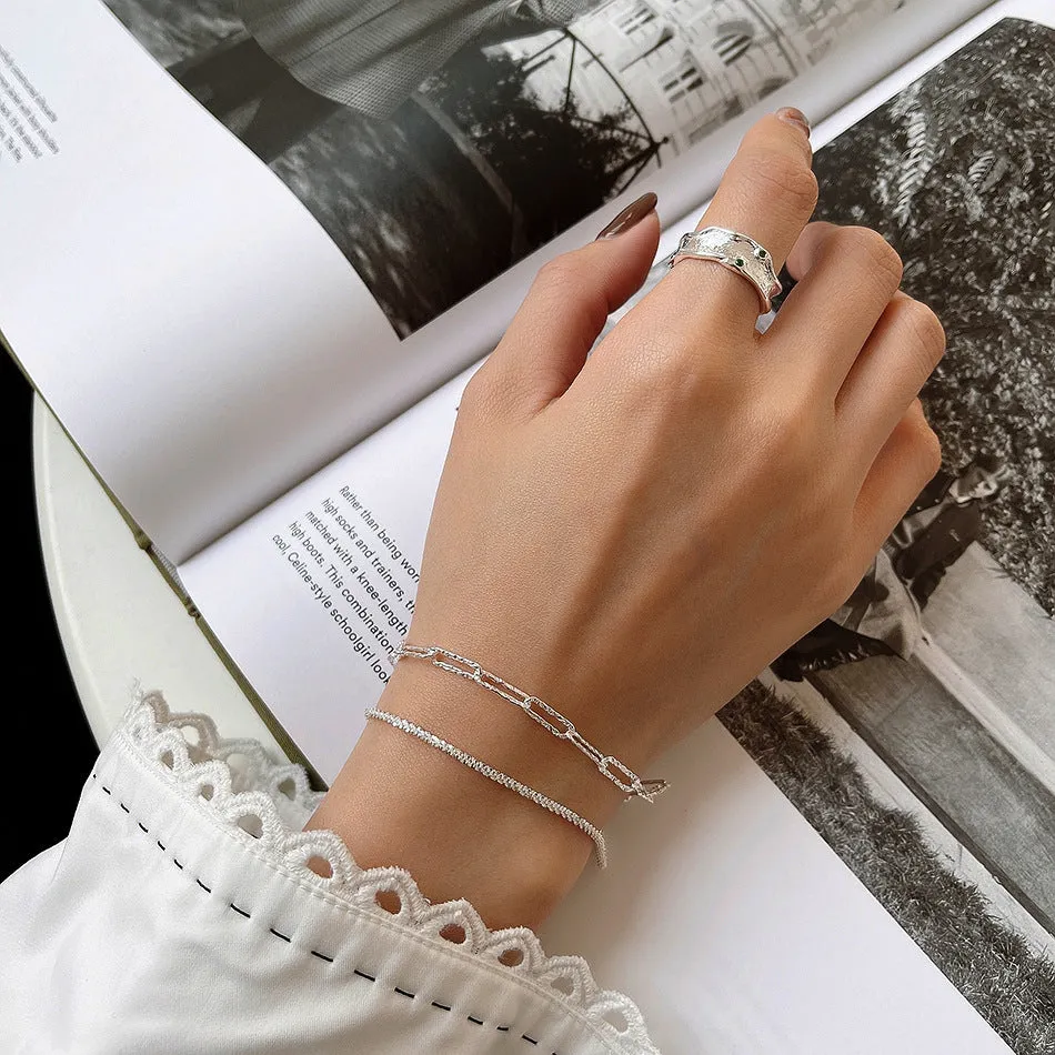925 Sterling Silver Women Rustic Silver Electroplating Bracelets