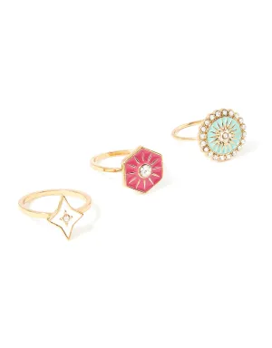 Accessorize London Women'S Gold Romantic Ramble Set Of 3 Enamel Ring Pack-Medium