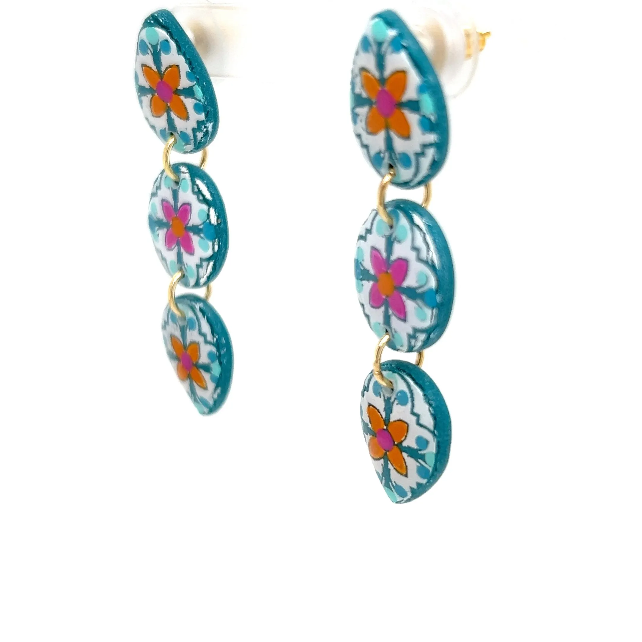 Blue & Orange Dangle Earrings With Tile Detail Medium