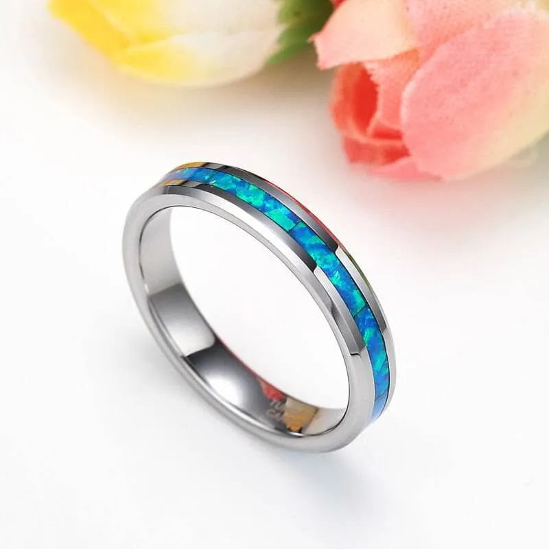 Blue Opal Men's Tungsten Wedding Band