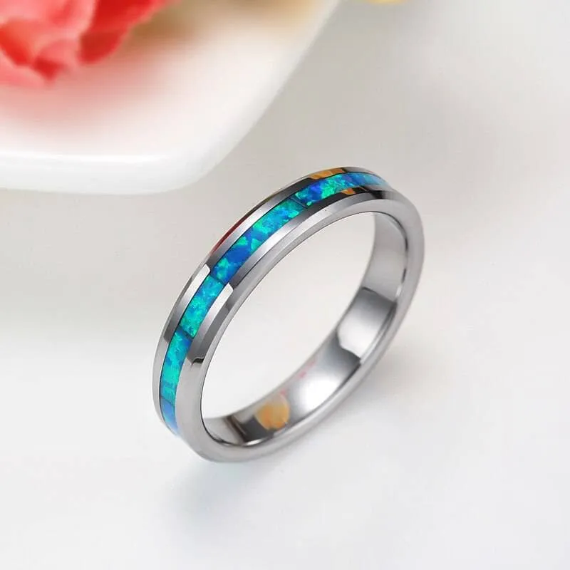 Blue Opal Men's Tungsten Wedding Band