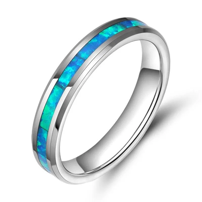 Blue Opal Men's Tungsten Wedding Band