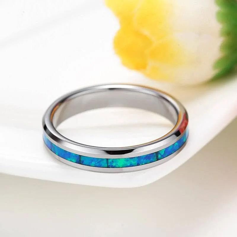 Blue Opal Men's Tungsten Wedding Band