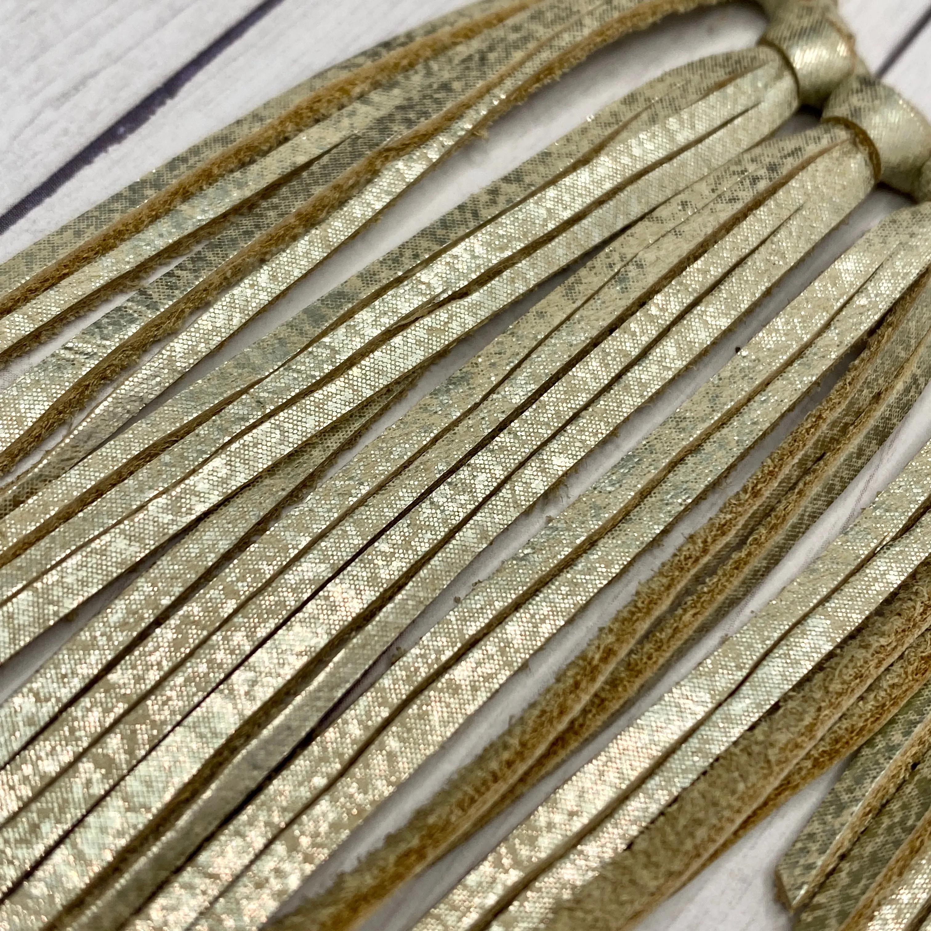 Champagne Leather Fringe Hoop Earrings