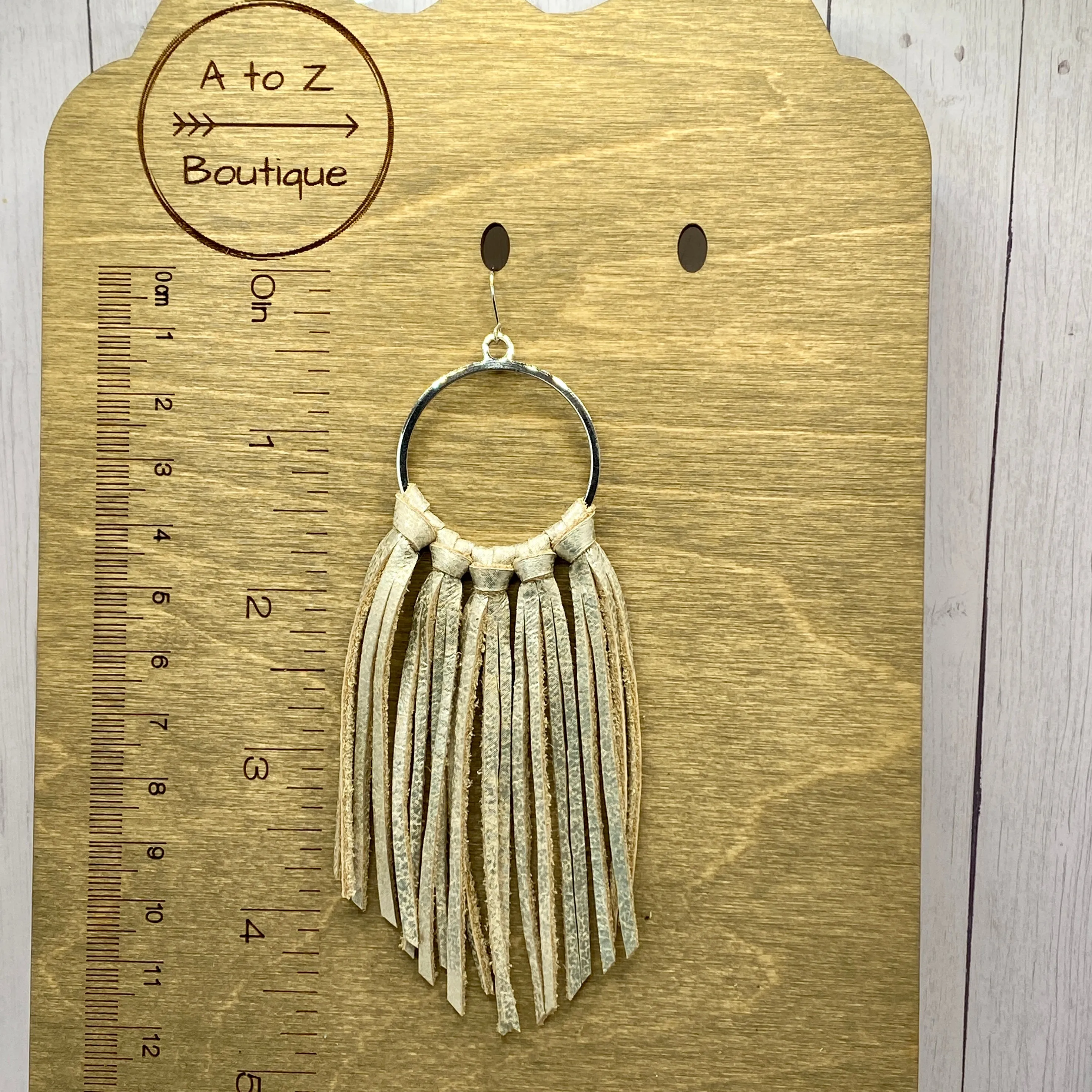 Champagne Leather Fringe Hoop Earrings