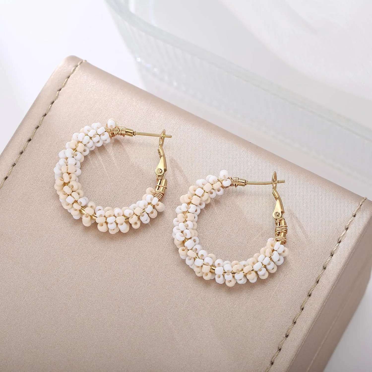 Colorful Beaded Earrings for Women, Boho Flower Hoop Earrings