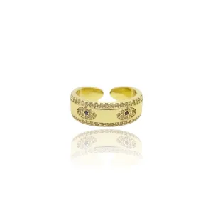 CZ Evil Eye Band Ring 14k Gold