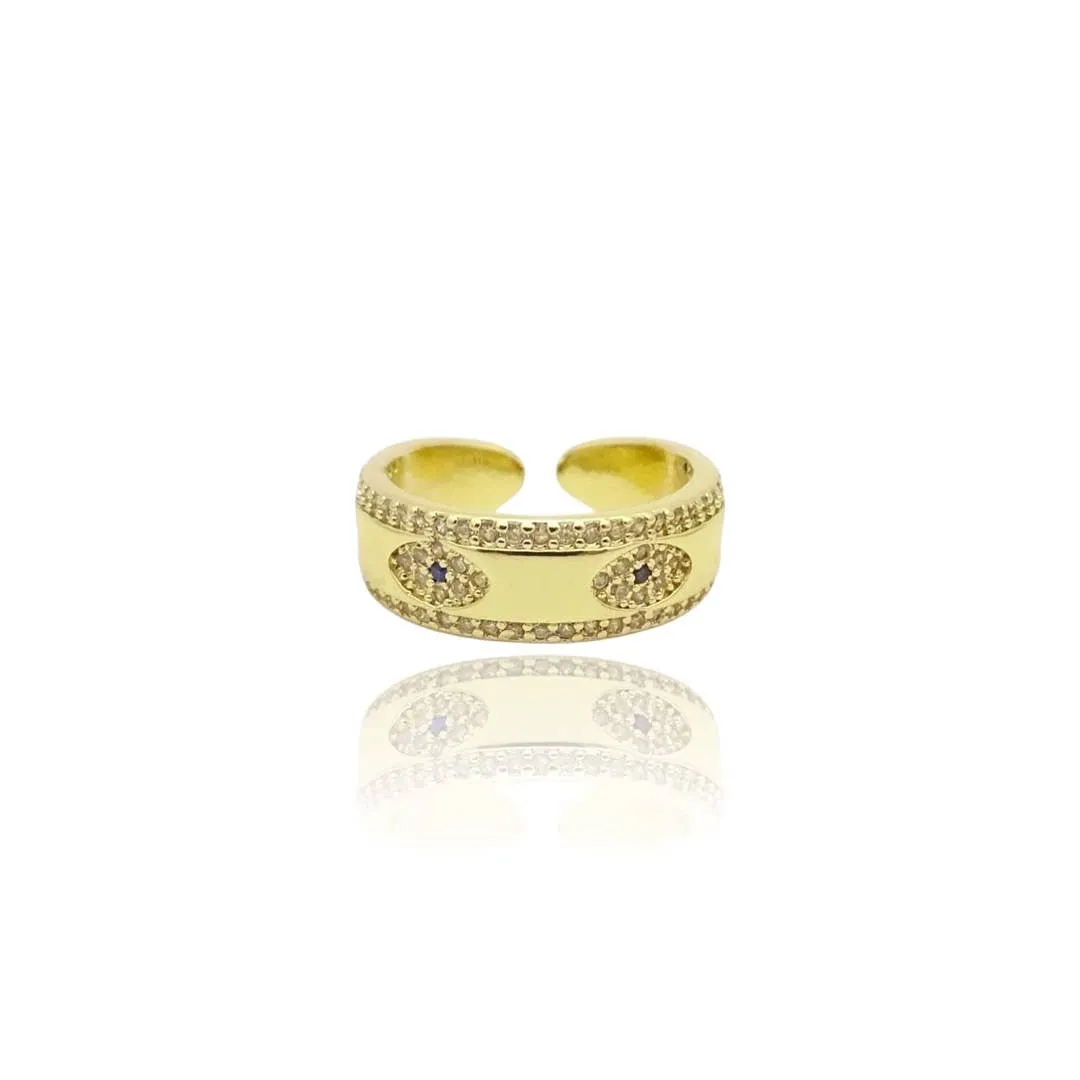 CZ Evil Eye Band Ring 14k Gold