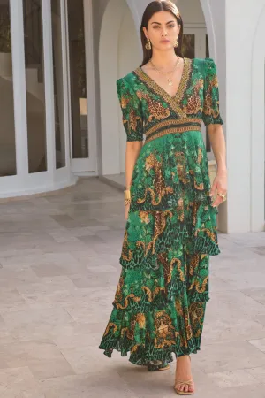 EMERALD LEOPARDESS CROSS OVER MAXI DRESS