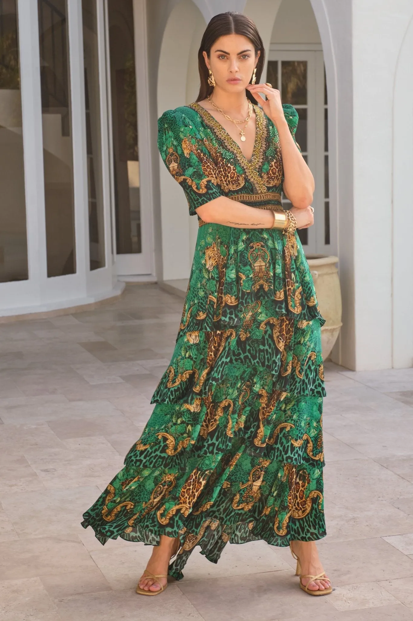 EMERALD LEOPARDESS CROSS OVER MAXI DRESS