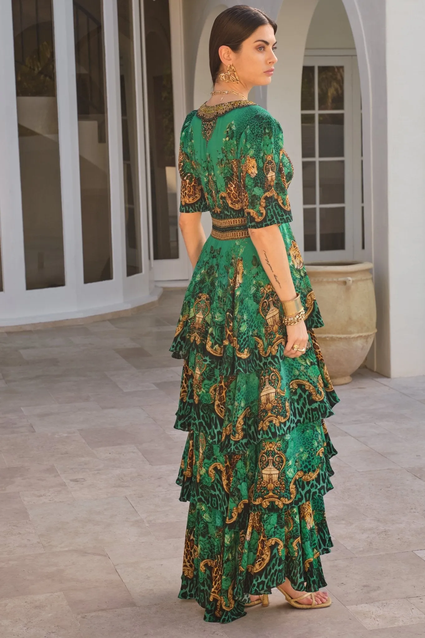 EMERALD LEOPARDESS CROSS OVER MAXI DRESS