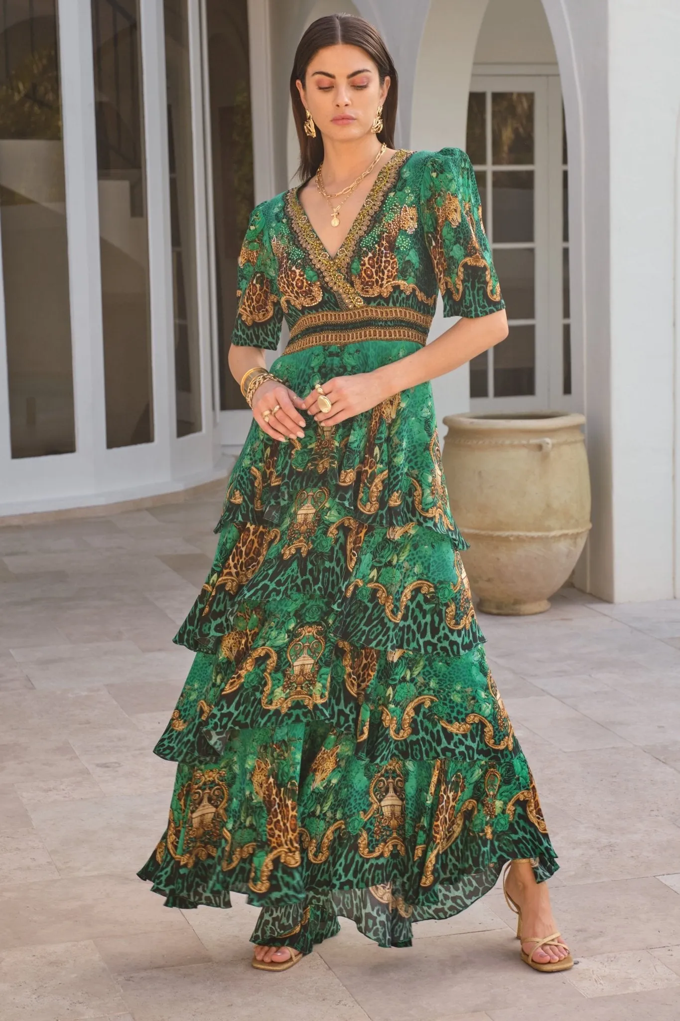 EMERALD LEOPARDESS CROSS OVER MAXI DRESS