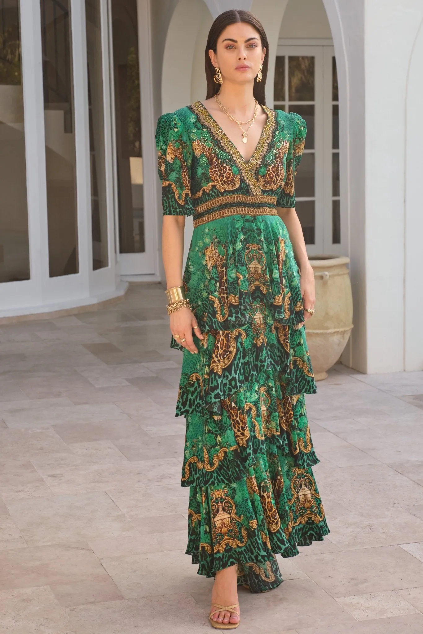 EMERALD LEOPARDESS CROSS OVER MAXI DRESS