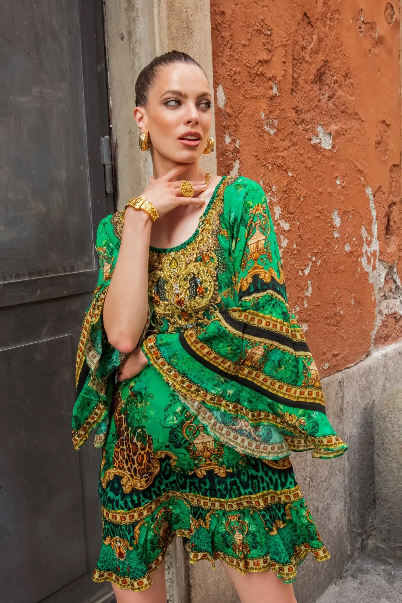 EMERALD LEOPARDESS FRILL DRESS