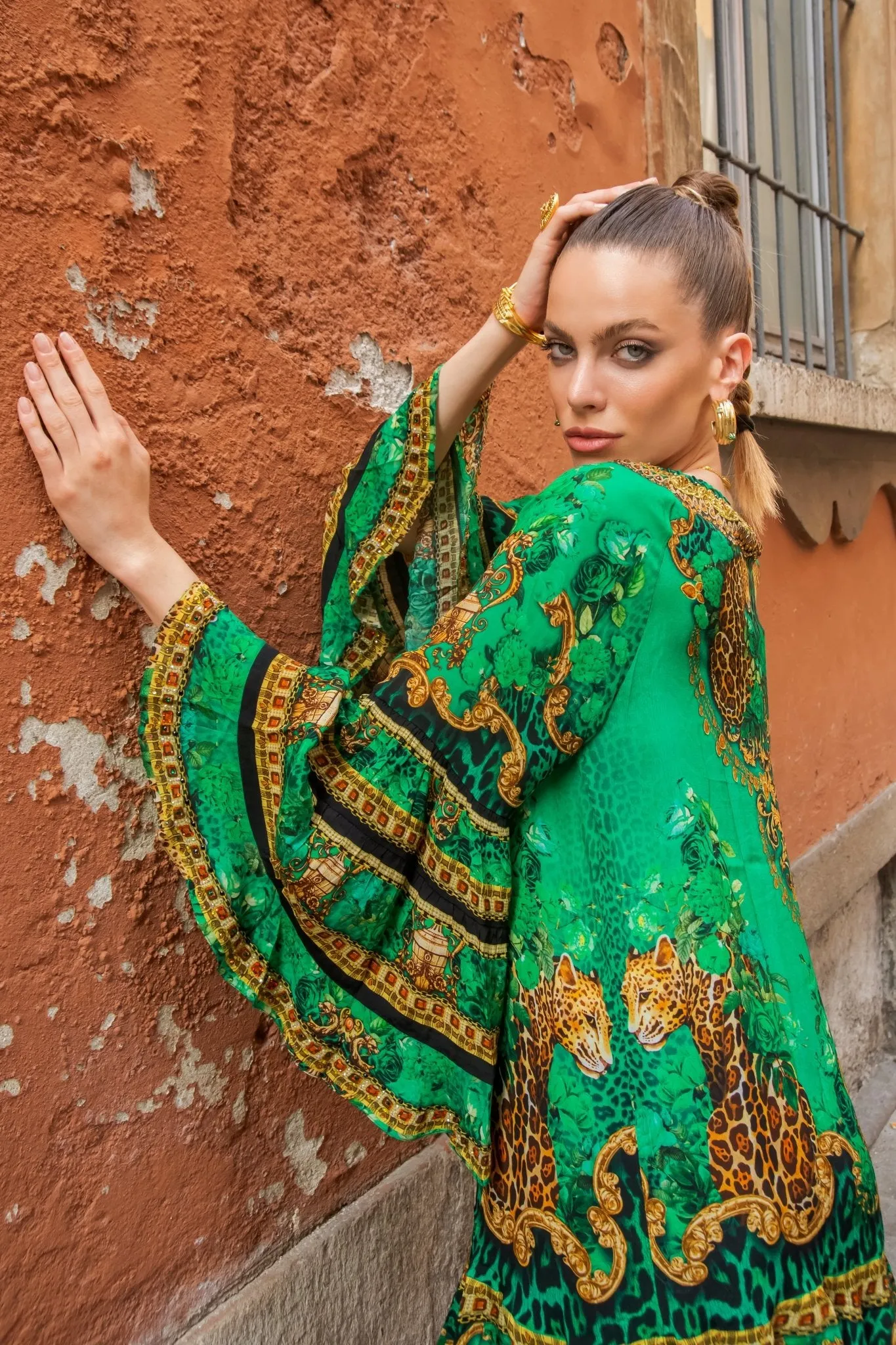 EMERALD LEOPARDESS FRILL DRESS