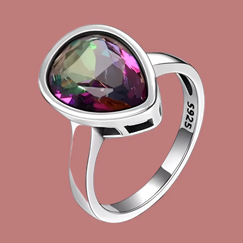 Exquisite 925 Sterling Silver Rainbow Mystic Topaz Water Drop Rings - Perfect Anniversary Gift for Her