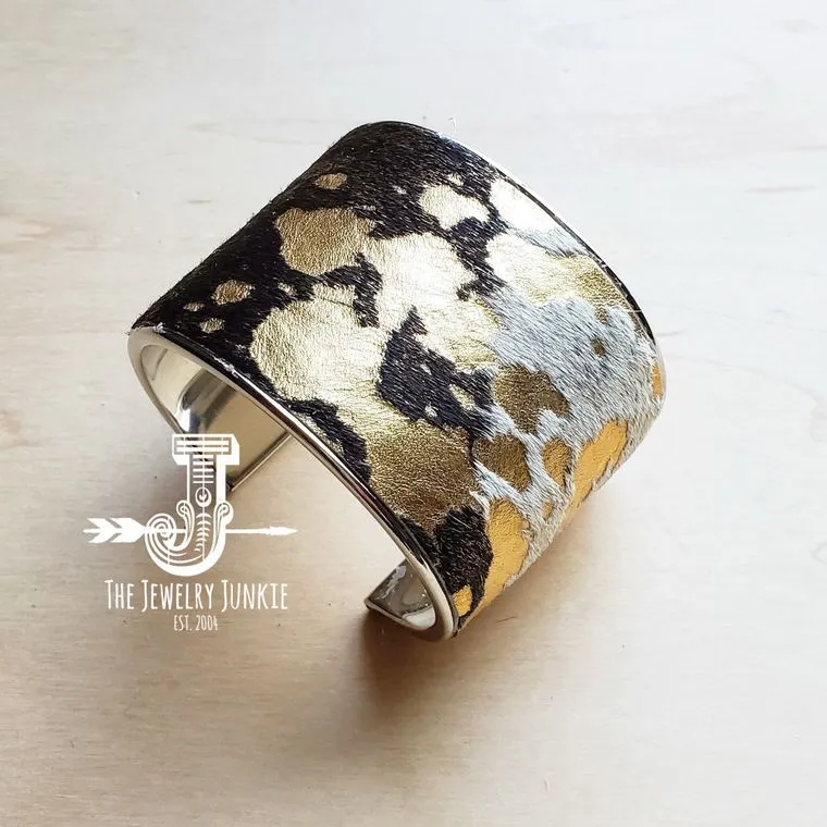 Hair-on-Hide Metallic Leather Cuff