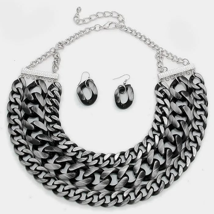 iLLASPARKZ 3-Row Chunky Metal Curb Chain Necklace