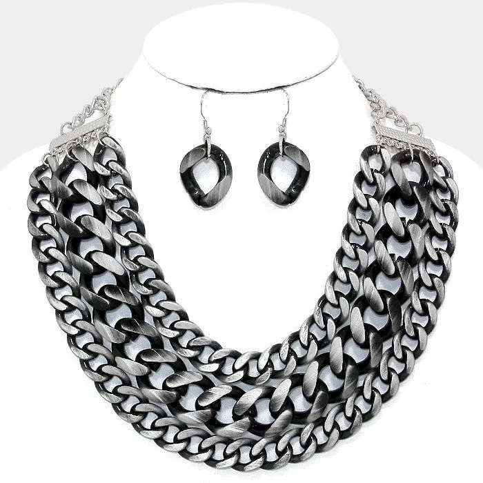 iLLASPARKZ 3-Row Chunky Metal Curb Chain Necklace