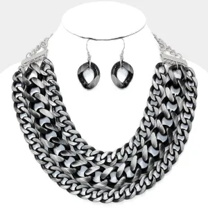 iLLASPARKZ 3-Row Chunky Metal Curb Chain Necklace