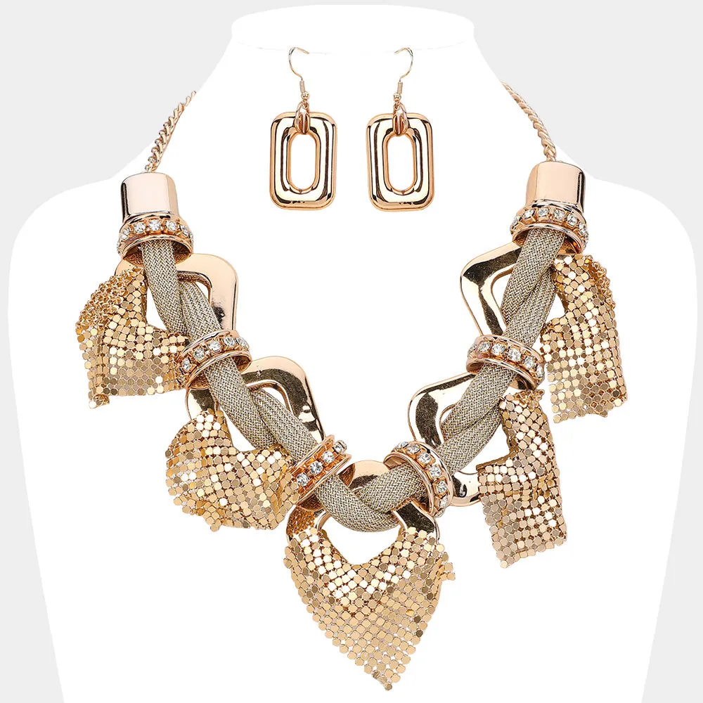iLLASPARKZ Abstract Mesh Chain Wrapped Charm Embellished Twisted Chunky Chain Statement Necklace