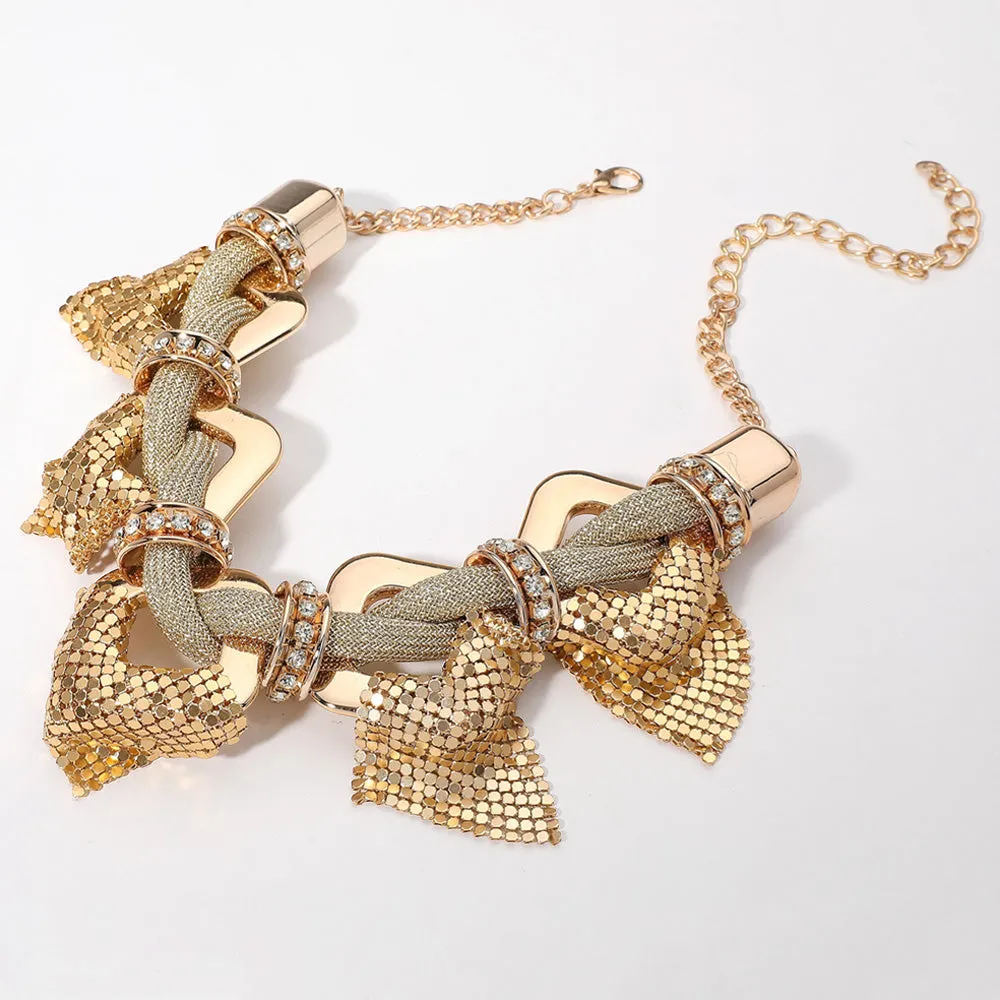 iLLASPARKZ Abstract Mesh Chain Wrapped Charm Embellished Twisted Chunky Chain Statement Necklace