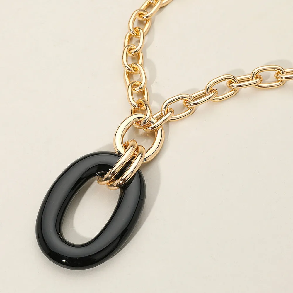 iLLASPARKZ Celluloid Acetate Oval Ring Pendant Chunky Chain Necklace