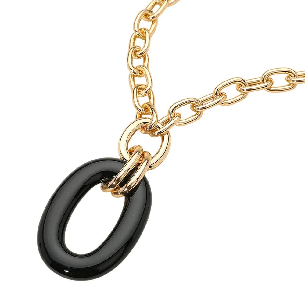 iLLASPARKZ Celluloid Acetate Oval Ring Pendant Chunky Chain Necklace