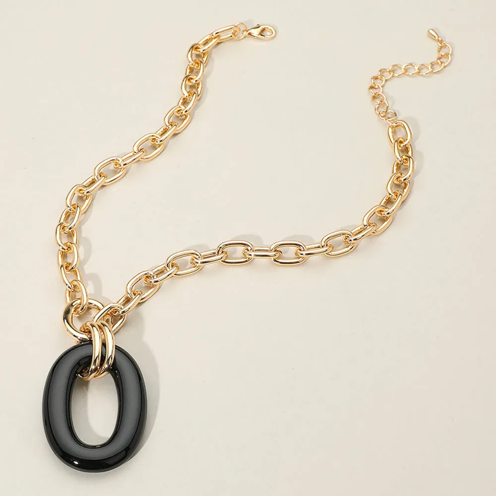 iLLASPARKZ Celluloid Acetate Oval Ring Pendant Chunky Chain Necklace