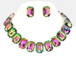 iLLASPARKZ Emerald Cut Stone Collar Evening Necklace