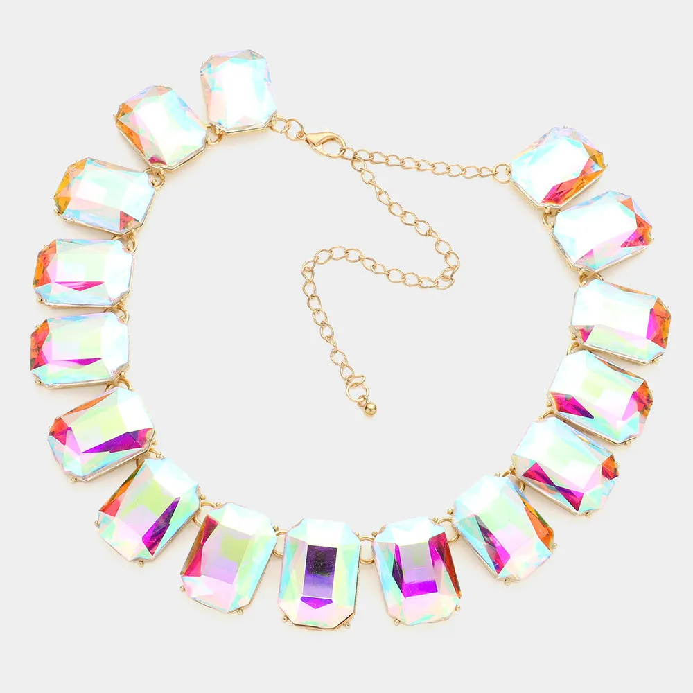 iLLASPARKZ Emerald Cut Stone Link Evening Necklace