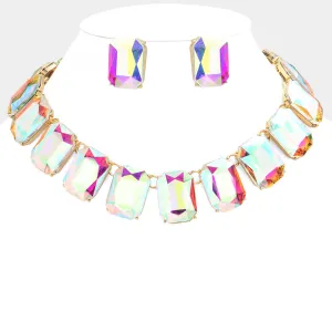 iLLASPARKZ Emerald Cut Stone Link Evening Necklace