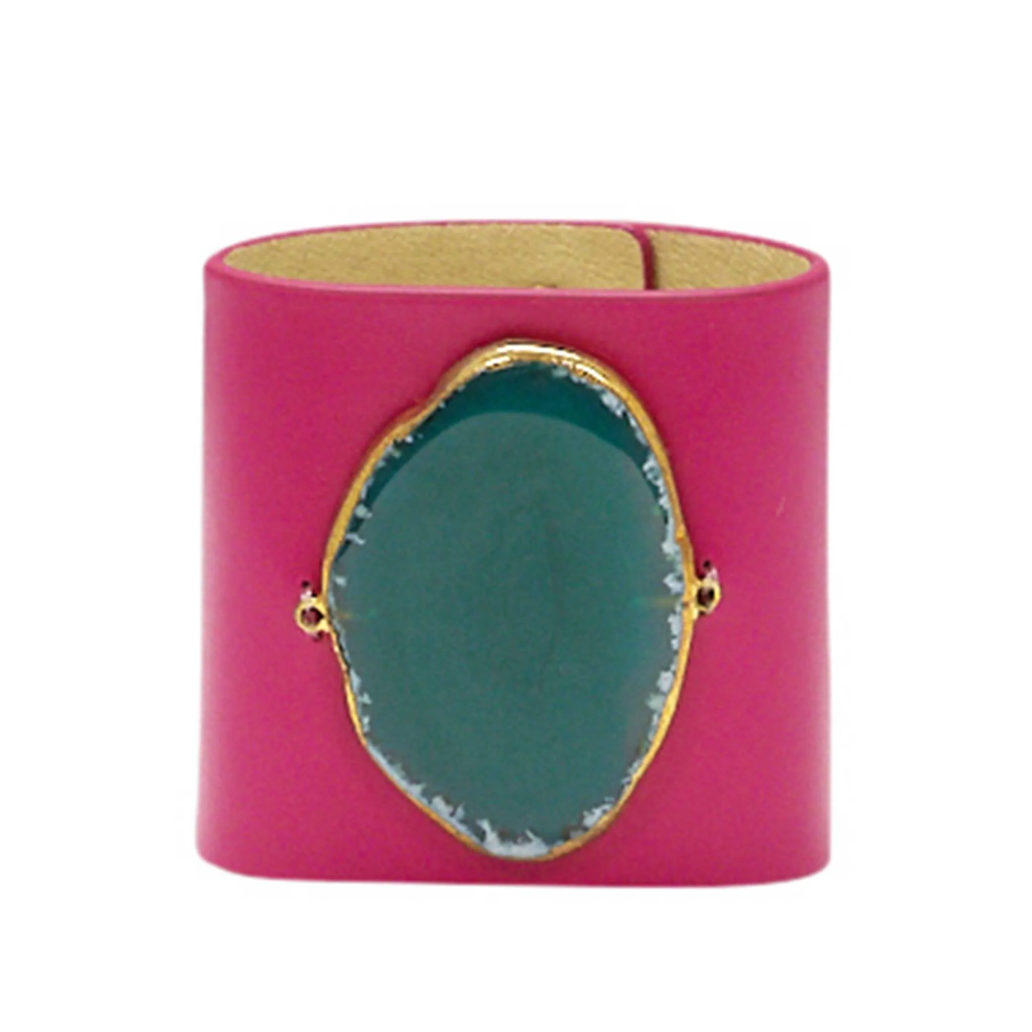 LOVED CUFF - PINK RUBY LEATHER WITH GREEN AGATE  S.1.01.003.1048
