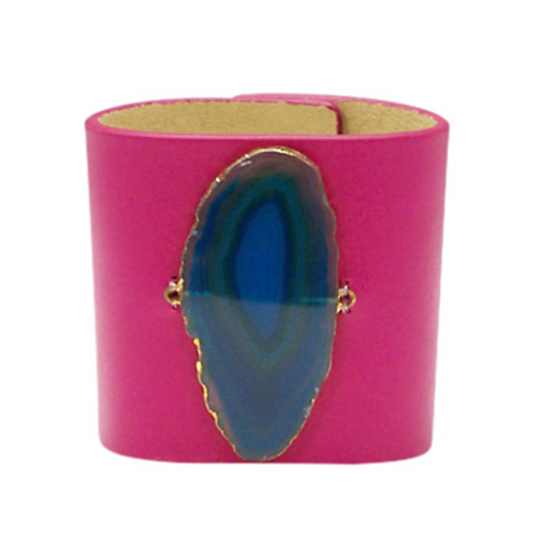 LOVED CUFF - PINK RUBY LEATHER WITH PURPLE AGATE  M.1.01.002.2023