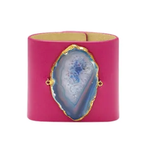 LOVED CUFF - PINK RUBY LEATHER WITH PURPLE AGATE  M.1.01.002.2024