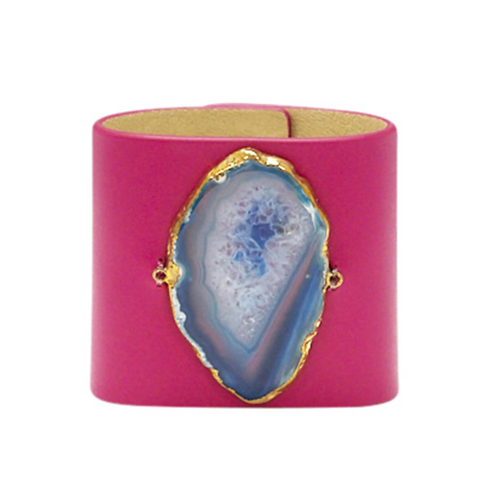 LOVED CUFF - PINK RUBY LEATHER WITH PURPLE AGATE  M.1.01.002.2024