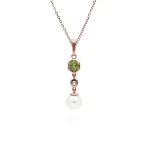 Moderne Perle, Peridot & Topas Tropfen Anhänger in Rose Vergoldetem Sterling Silber