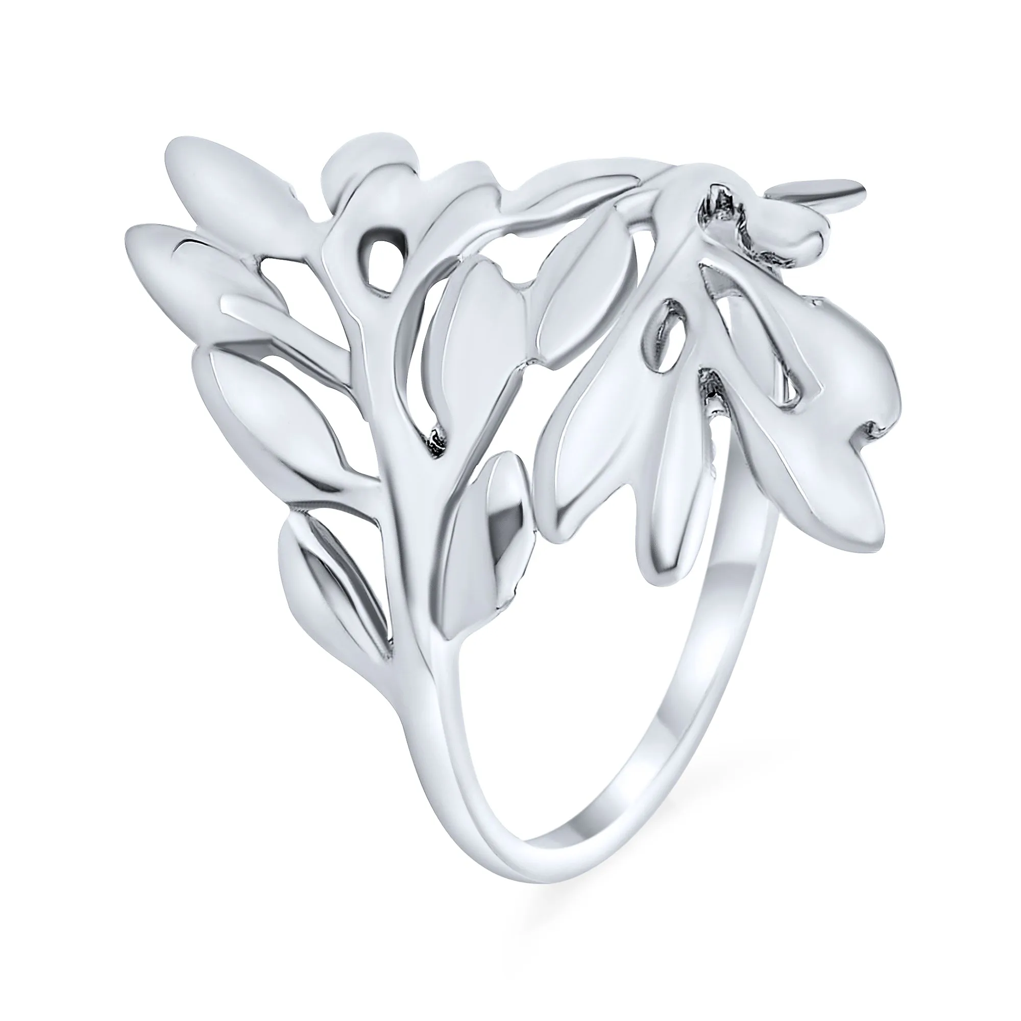 Nature-Inspired Ivy Laurel Vine Leaf Bypass Sterling Silver Ring