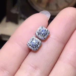 Platinum Plated Silver Halo Moissanite Stud Earrings 0.22ctw