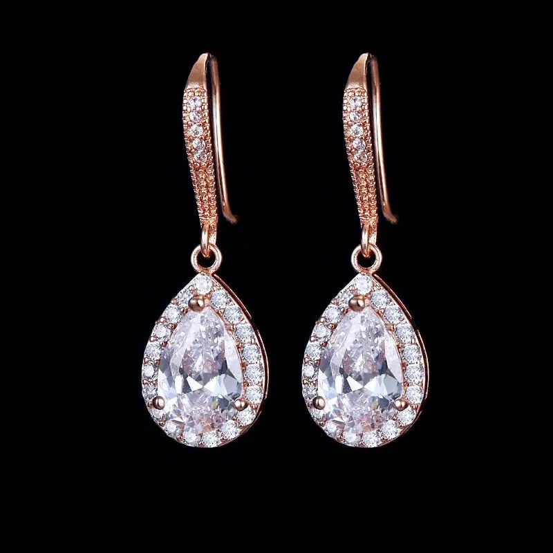 "Stacia" - Cubic Zirconia Bridal Drop Earrings - Available in Silver and Rose Gold