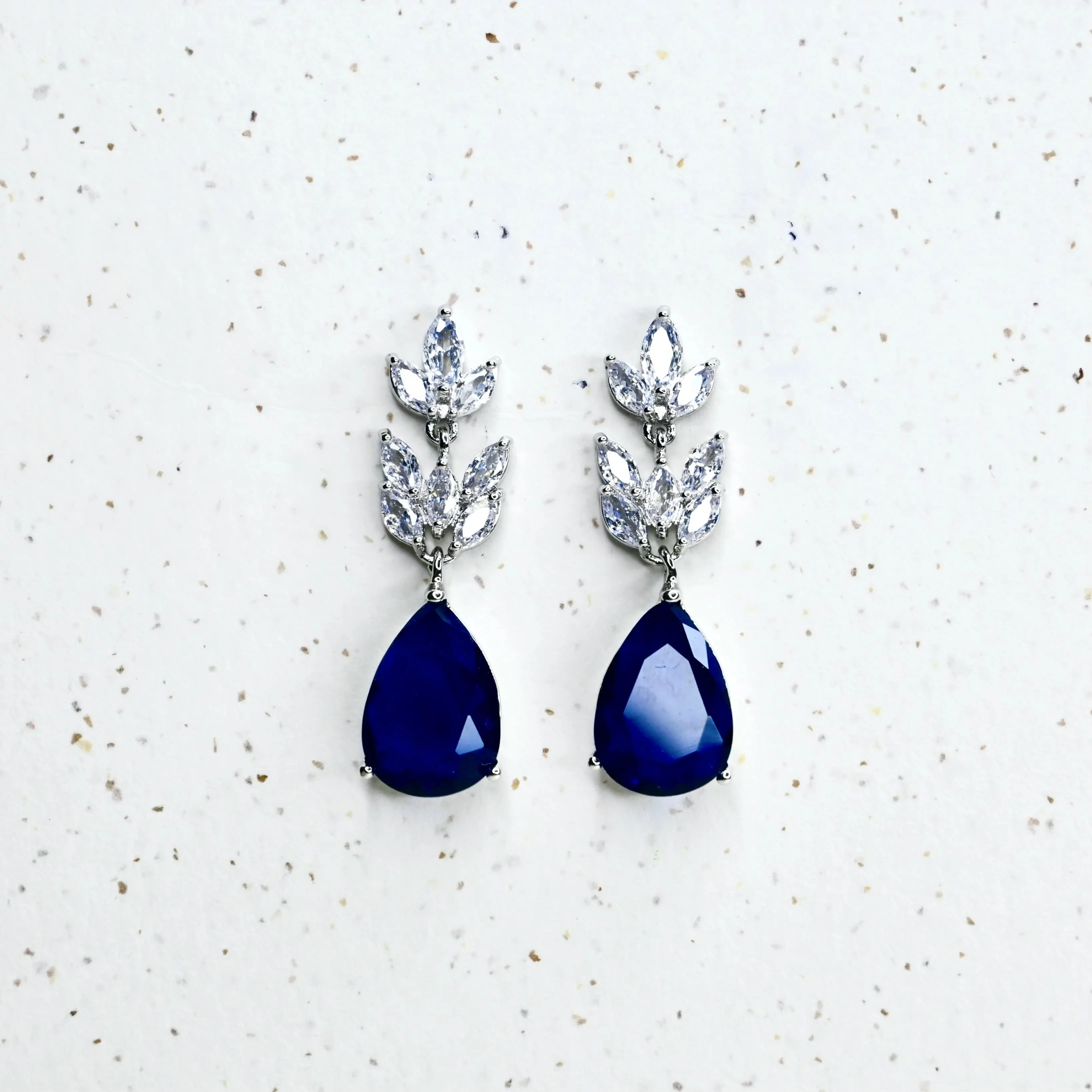 Royal Blue and Crystal Leaf Teardrop Earrings